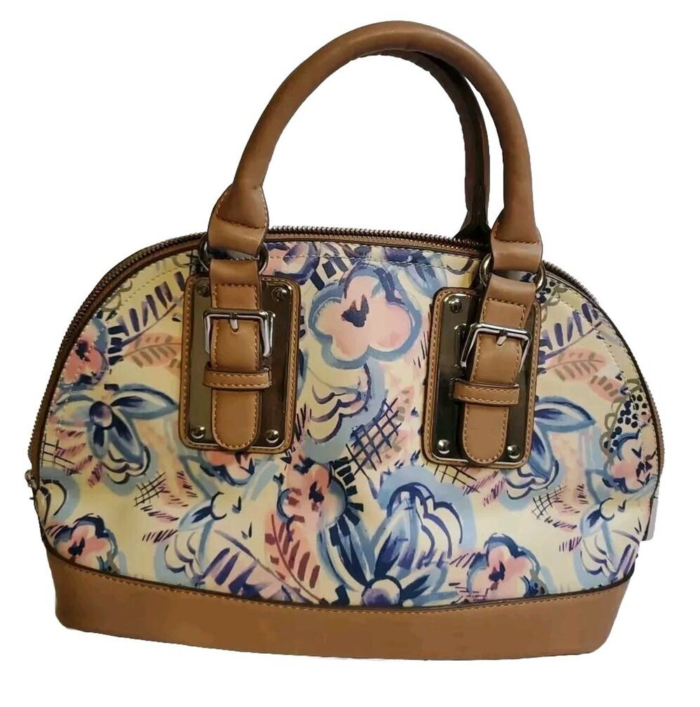 Charming Charlie Handbag Clutch Purse Satchel Floral Print Blue Pink Beige